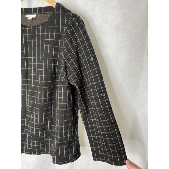 J Jill Womens Pullover Top Blouse Tunic Black Tan Viscose Nylon Spandex 1X - Picture 2 of 12